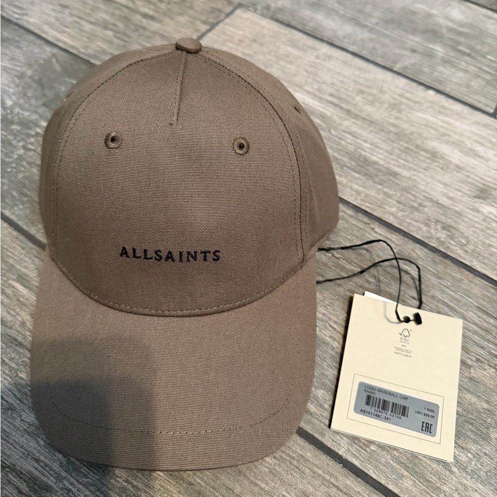 NWT All Saints Logo Baseball Cap Khaki - Picture 1 of 3